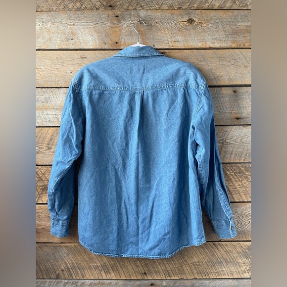 Vtg Christopher & Banks Denim Medium Button Up Embroidered Shirt Floral Roses - Picture 7 of 13